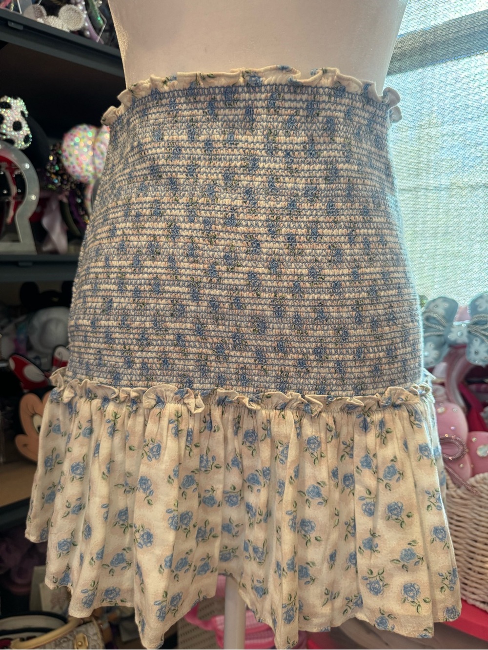 LoveShackFancy Roux Smocked Floral Mini Skirt Size Medium